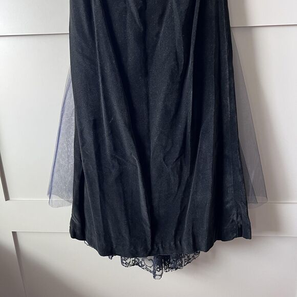 Strapless Velvet Lace Dress Womens XS Black Blue Tulle Bow Evening Formal - Picture 4 of 16